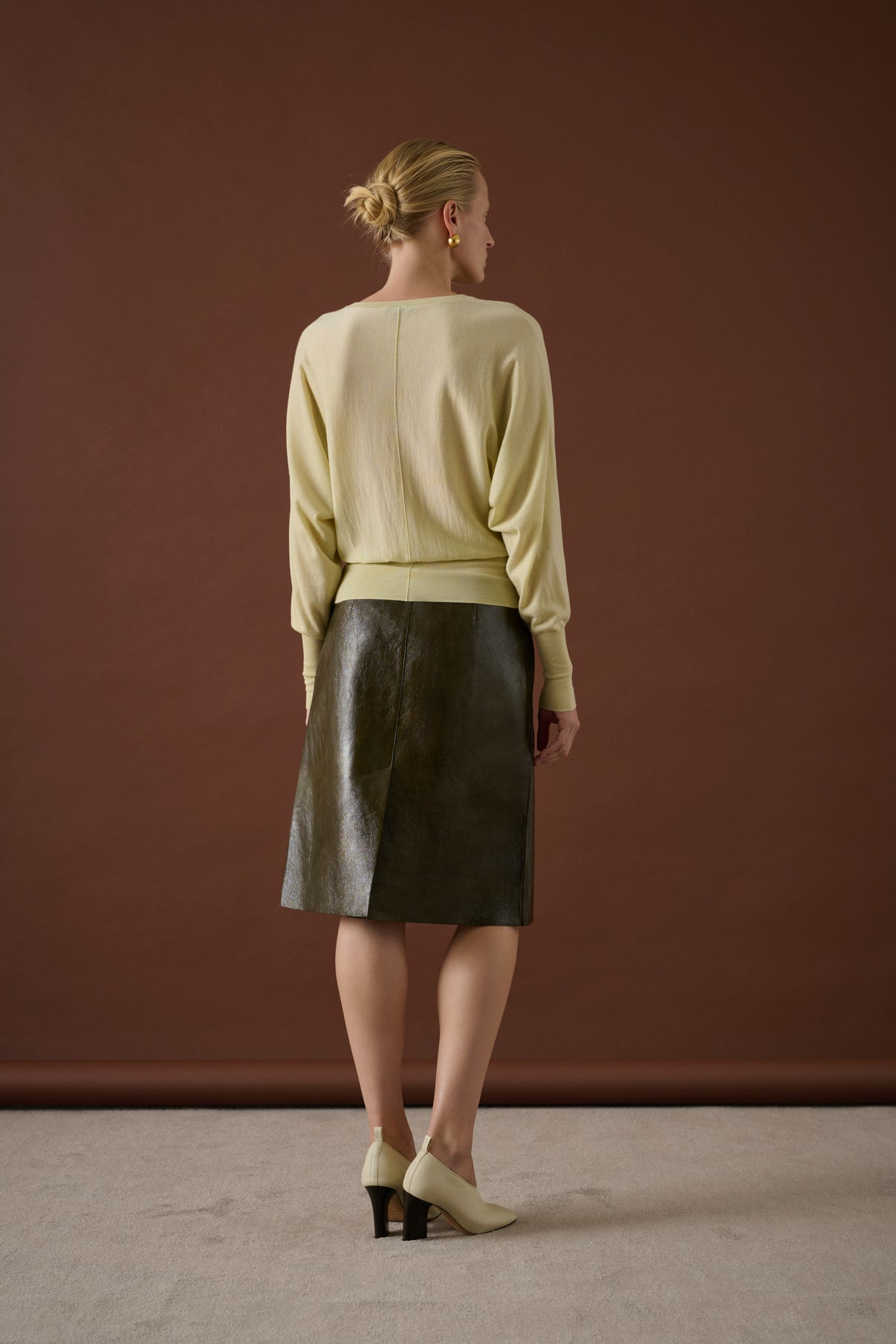 Jupe Liv - Vert Olive - Cuir - Femme vue 3